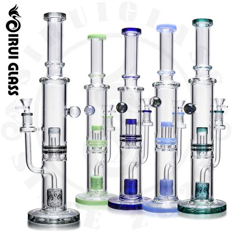 Sirui Wholesale Glass Smoking Water Pipe Tabacco Oil Burner Pipe Art Perc Straight Tube Glitter