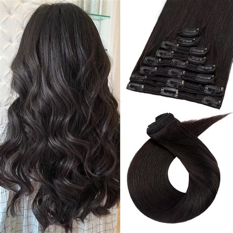 TESS Clip In Extensions Echthaar Schwarz 25 Cm Remy Hair 8 Tressen