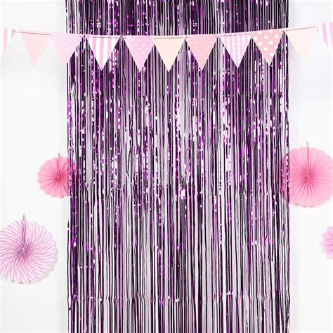 Efavormart Sparkling Metallic Foil Fringe Curtain 3ft X 8ft Purple