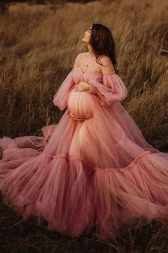 Yellow Maternity Gown For Photoshoot Ruffle Puffy Tulle Maternity Dress