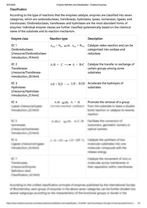 SOLUTION Enzyme Definition And Classification Creative Enzymes Studypool