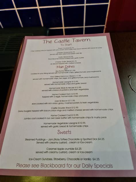 Menu At The Castle Tavern Pub And Bar Gosport Castle Row