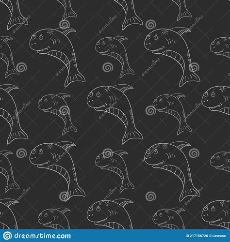 Seamless Pattern With Cute Sharks Sea Life Vector Illustration Stock