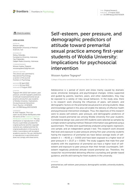 Pdf Self Esteem Peer Pressure And Demographic Predictors Of