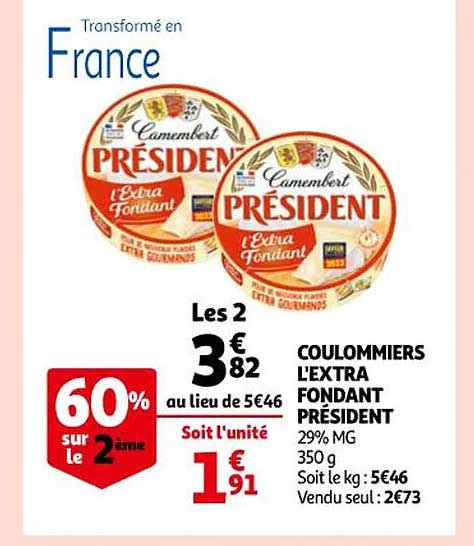 Promo Coulommiers L extra Fondant Président chez Auchan iCatalogue fr