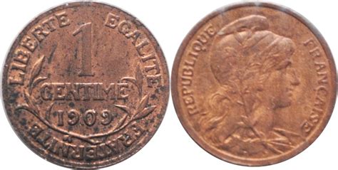 EUROPE France 1 Centime 1909 UNC Third Republic 1870 1941 Unz