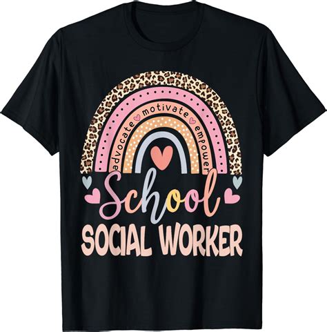 Funny Social Work School Social Worker Rainbow Leopard Print T Shirt