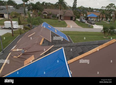 Tarps On Damaged Roof Blue Roof Hurricane Jeanne Port Saint Lucie Saint