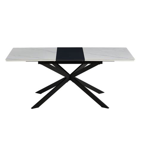 Mesa De Jantar Extens Vel De Cer Mica E Metal Preto E Branco X