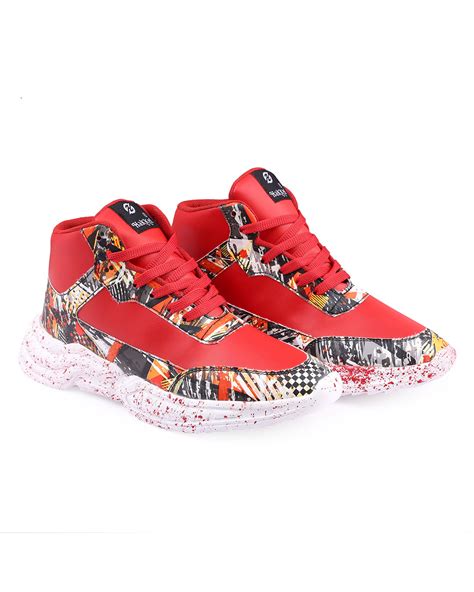 Buy Men's Red Printed High-Top Sneakers Online in India at Bewakoof