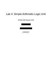 Lab 4 Report Pdf Lab 4 Simple Arithmetic Logic Unit ECEN 248 Section