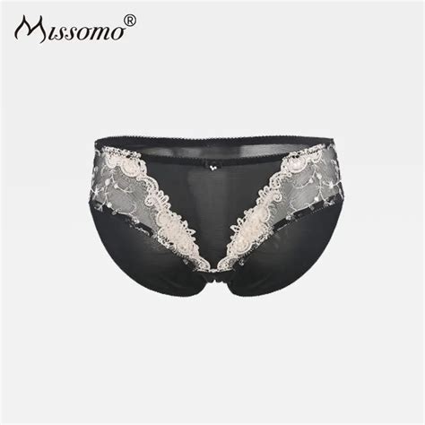 Missomo Woman Solid Black Sexy Lace Floral Briefs Mid Rise Thin