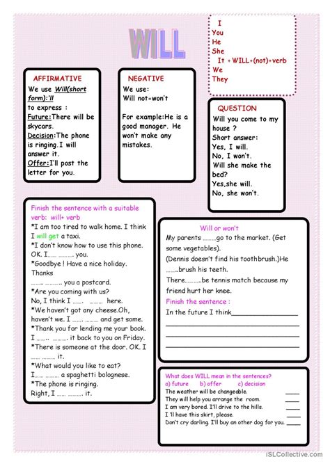 Will English Esl Worksheets Pdf And Doc