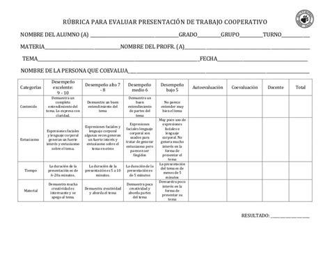 Rúbrica Para Evaluar Presentación De Trabajo Colaborativo Rúbricas Trabajo Cooperativo Evaluar