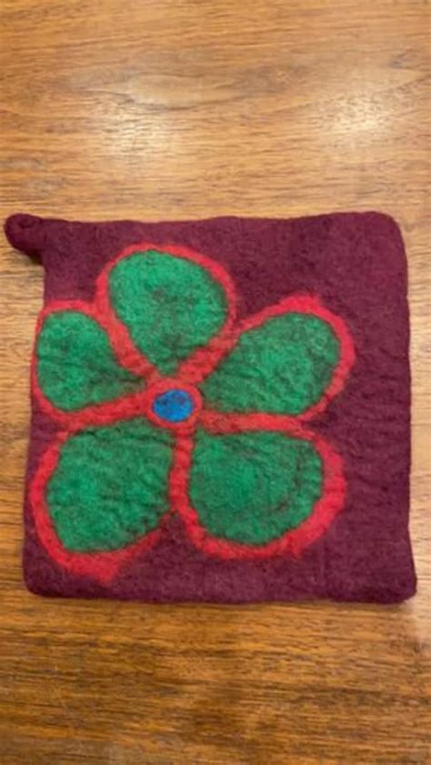 Felted Wool Pot Holder Felt Hot Pad Hotpad Infused With Cotton Etsy
