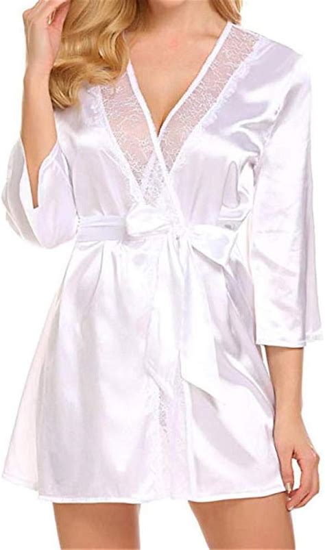 Womens Nightdresses Satin Silk Robe Bathrobe Lace Nightgown Sleepwear