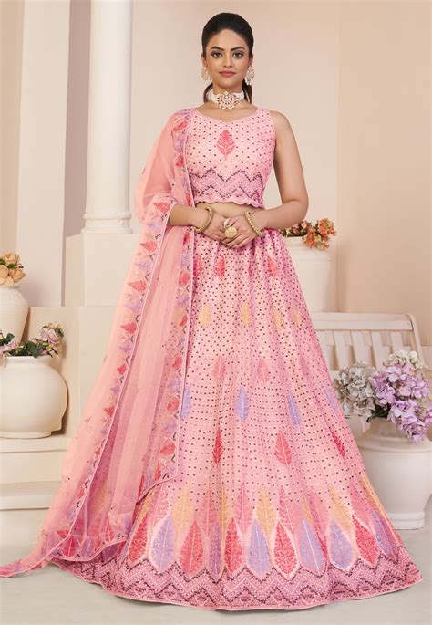 Pink Net Circular Lehenga Choli 270863