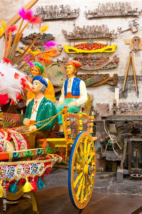 Model Of A Sicilian Cart Inside The Workshop Of Folkloric Craftsmanship