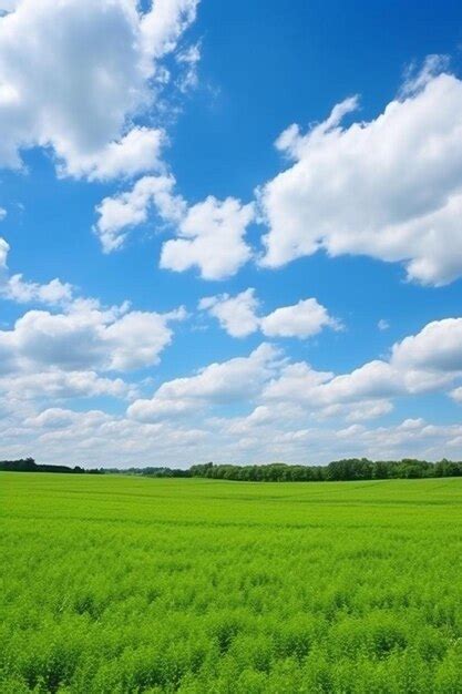 Premium AI Image A Field Of Green Grass Under A Blue Sky