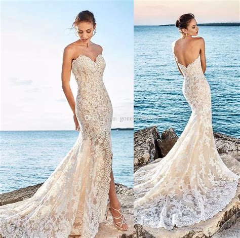 Sexy Side Slit Beach Lace Wedding Dresses 2018 Eddy K Bridal Fit And