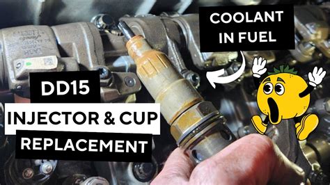 Replacing Dd15 Injector Injector Cup And Pass Through Line To Fix Coolant In Fuel Issues Youtube