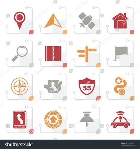 Stylized Gps Navigation Road Icons Vector Stock Vector Royalty Free