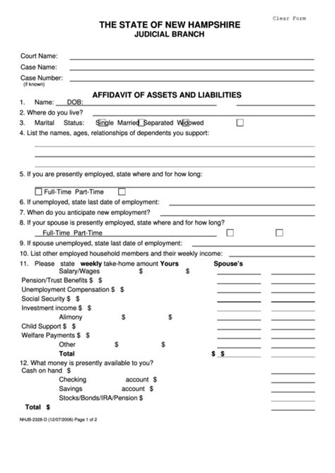 Fillable Affidavit Of Assets And Liabilities Printable Pdf Download