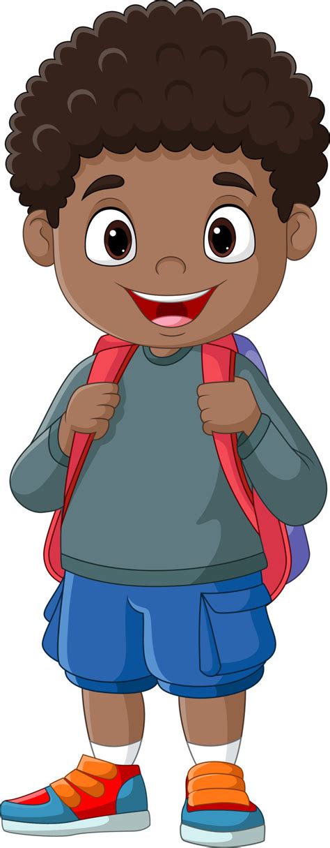 Cute Cartoon African Boy With School Backpack 8916662 Vector Art At