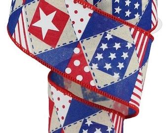 Patriotic Blocks Wired Ribbon By The Roll 2 5 X 10 Yards RGE1086 Etsy