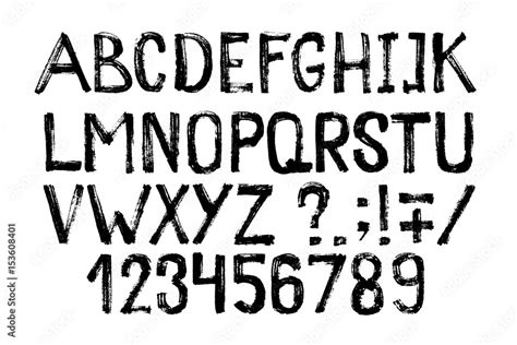 Hand drawn highlighter font. Modern lettering. Grunge style alphabet and figures. Vector ...