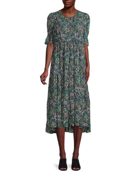 Tommy Hilfiger Floral Puff Sleeve Midi Dress In Green Lyst