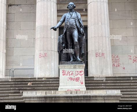 Black Lives Matter Spray Painted On A Statue Of George Washington At