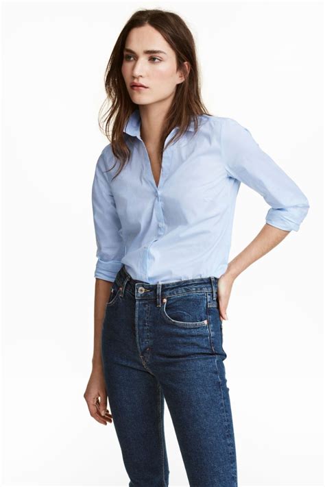 V Neck Shirt Light Blue Women Handm Us Light Blue Shirts Women