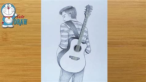 How To Draw A Boy With Guitar For Beginners Pencil Sketch Boy