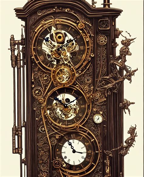 Ornate Steampunk Grandfather Clock High Details Stable Diffusion