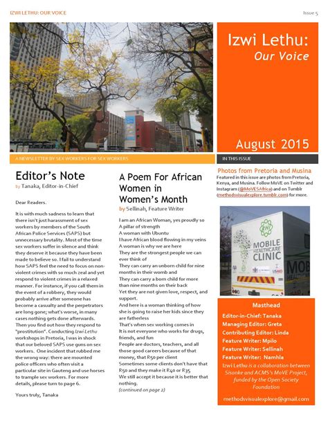 Izwi Lethu Our Voices Newsletter Issue 5 Aug 2015 By Move Methods