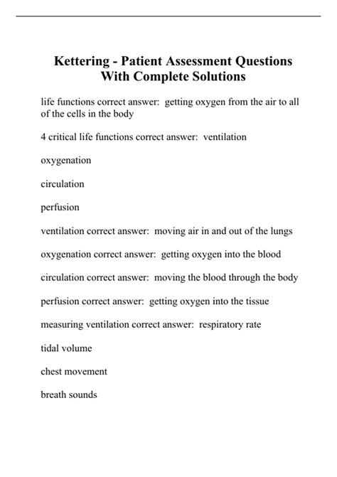 Kettering - Patient Assessment Questions With Complete Solutions
