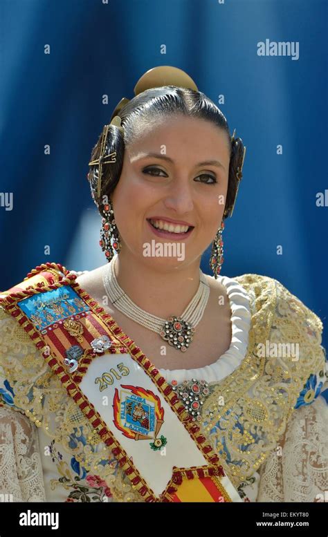 Fallas Festival Woman In A Traditional Costume During The Parade In