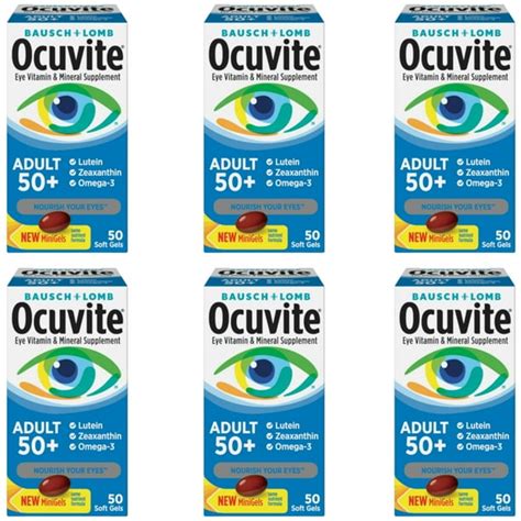 6 Pack Bausch Lomb Ocuvite Adult 50 Helps Protect Eye Health 50 Soft Gels Ea