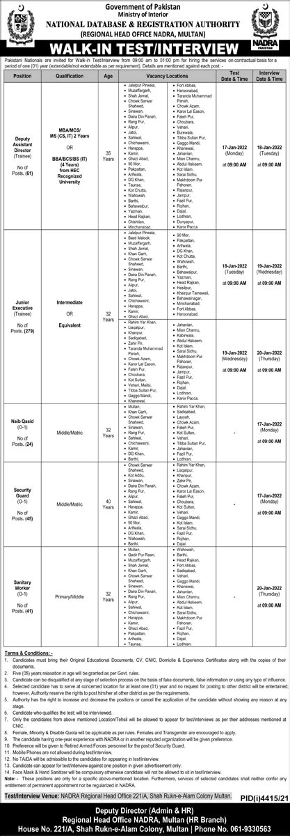 Nadra Regional Head Office Multan Jobs Interview 2022 2023 Job