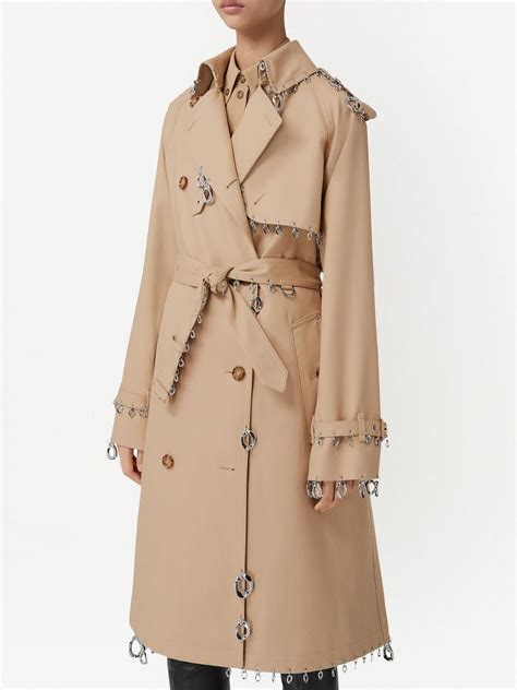 Burberry Piercing Embellished Double Breasted Trench Coat Neutrals