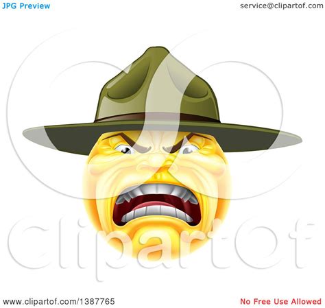 Clipart Of A Yellow Smiley Emoji Emoticon Army Drill Sergeant Yelling