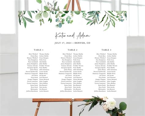 Greenery Wedding Seating Chart Long Tables Seating Chart Etsy