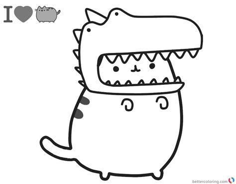 Pusheen Coloring Pages Cute Dinosaur Hat - Free Printable Coloring Pages