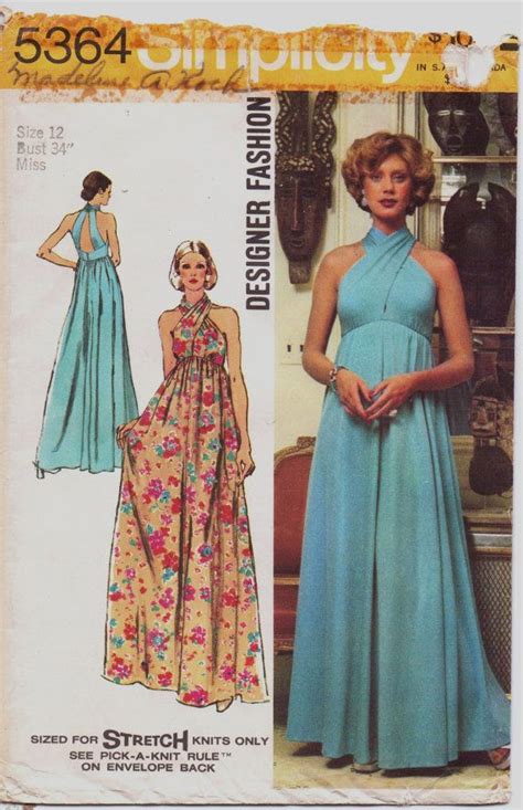 Vintage 70s Simplicity Sewing Pattern 5364 Womens Evening Etsy Halter Dress Pattern Evening