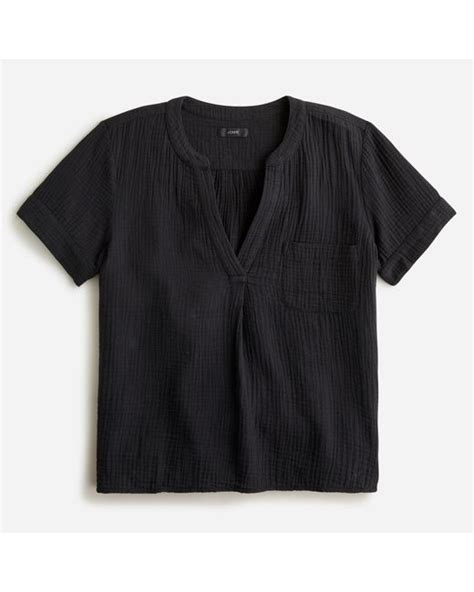 J Crew Cotton V Neck Soft Gauze Popover In Black Lyst