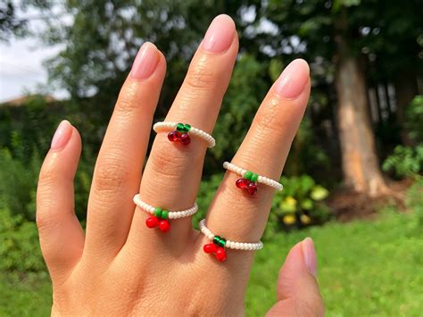 Dainty Cherry Seed Bead Ring Cute Aesthetic 90s Inspo Etsy Canada