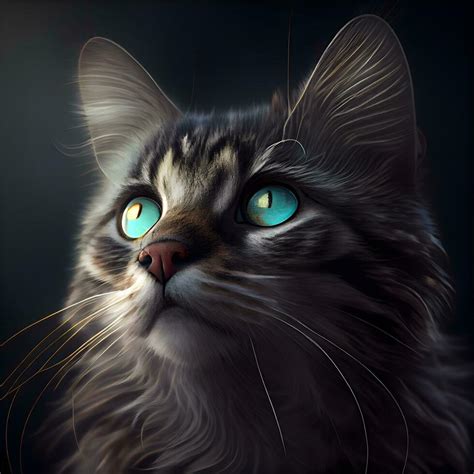 Portrait Of Maine Coon Cat With Green Eyes On Black Background Ai