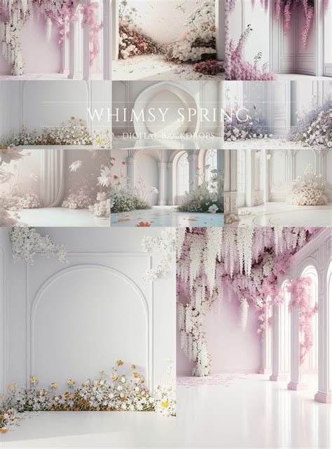 White Whimsy Spring Floral Digital Backdrops Maternity Etsy