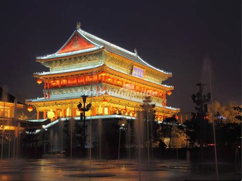 Xi'an Drum Tower Nightscop - Xian Drum Tower Pictures, Shaanxi